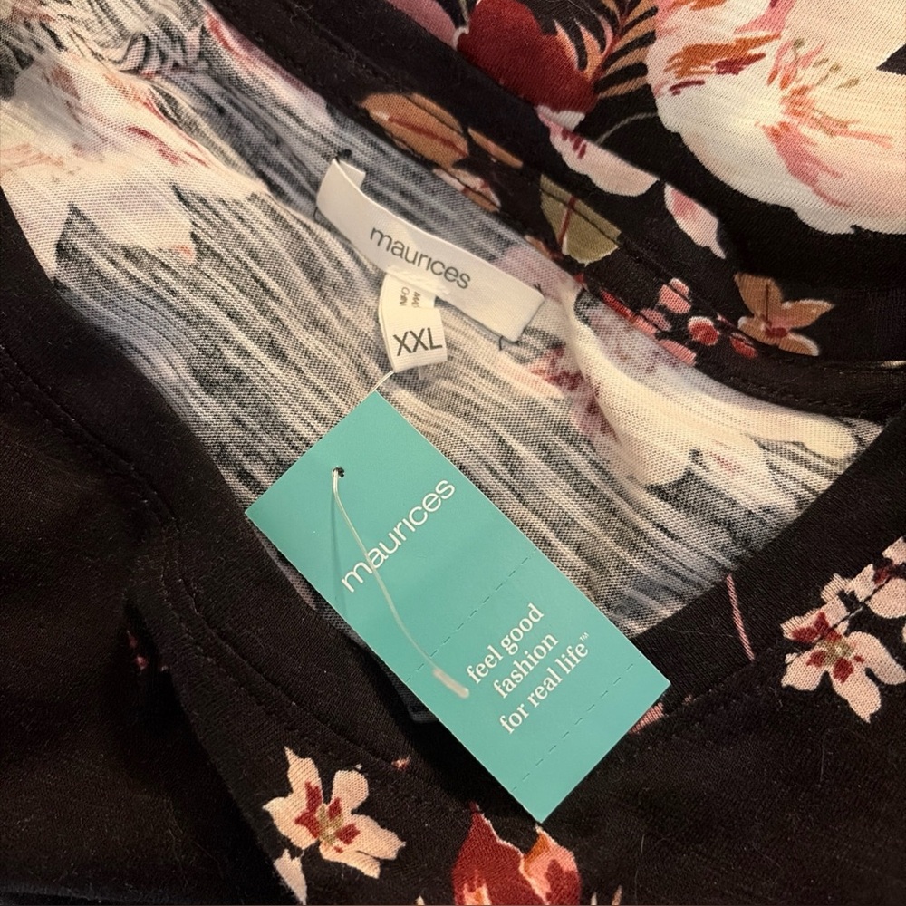 Maurices Black Floral Short Puff Sleeve Tee XXL - Picture 5 of 6